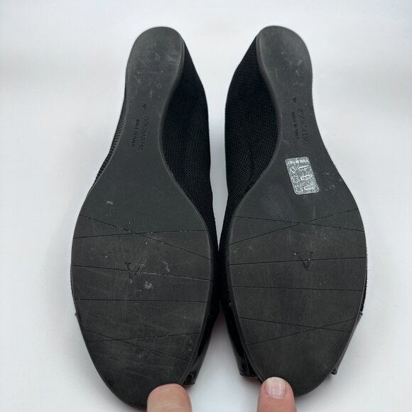 Aquatalia‎ Black Fabric Wedge Heel Flats patent Leather Peep Toe Womens Sz 9 - Picture 10 of 11